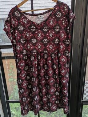 Geo-Print Pink and Black Patterned Babydoll Dress